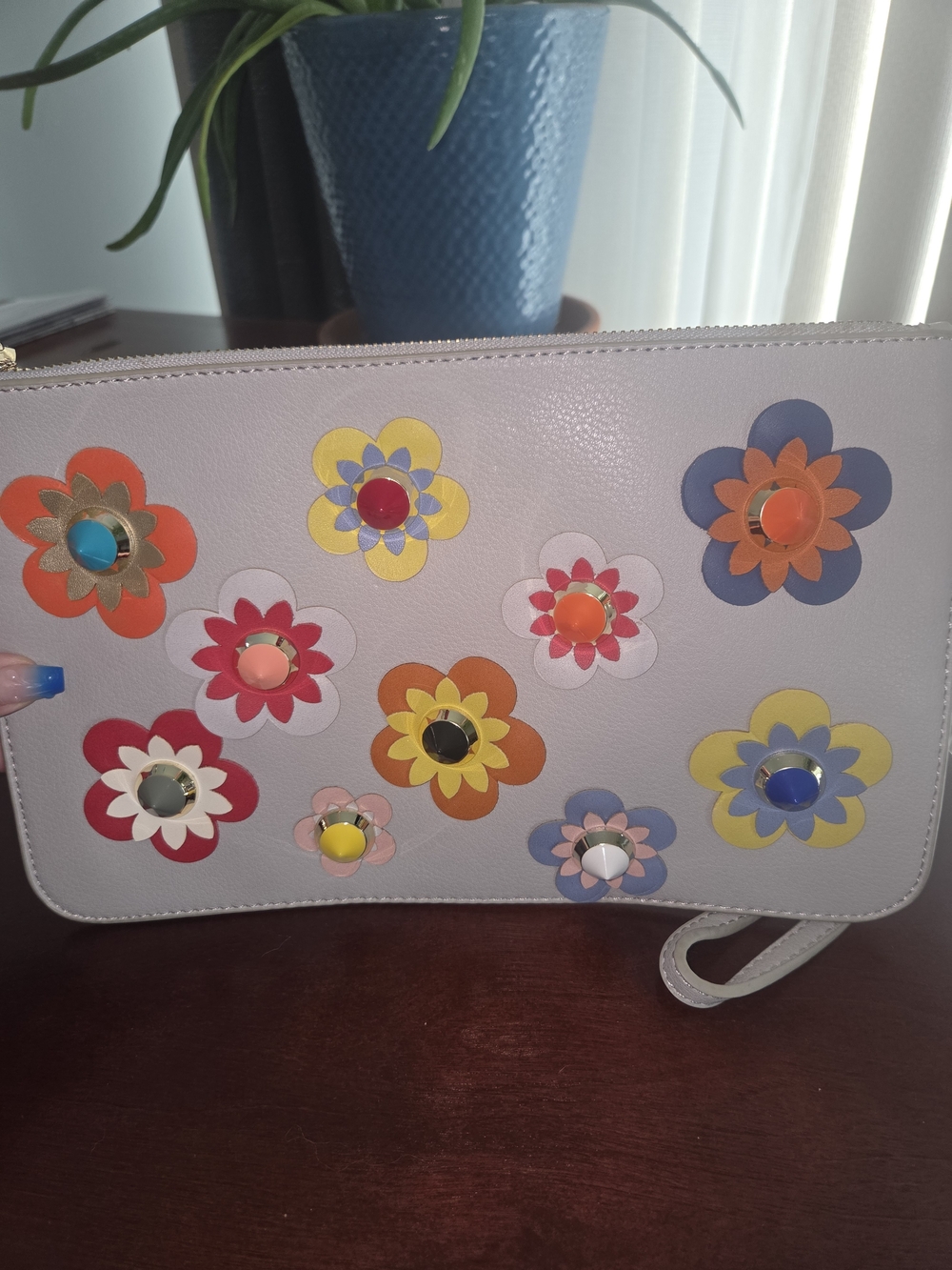 Urban Expressions Lavender Floral Applique Wristlet Clutch